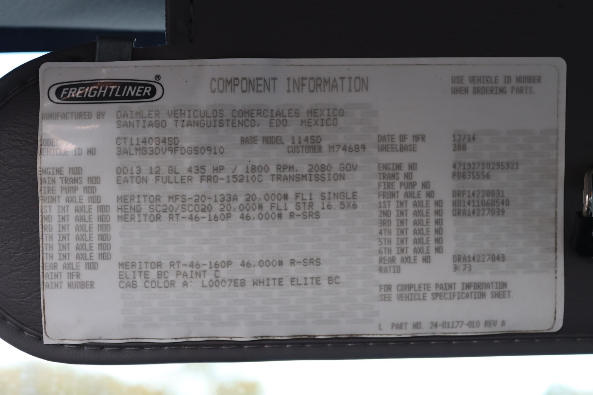 2015 FREIGHTLINER 114SD 10013106277 2015 FREIGHTLINER 114SD 10013106277