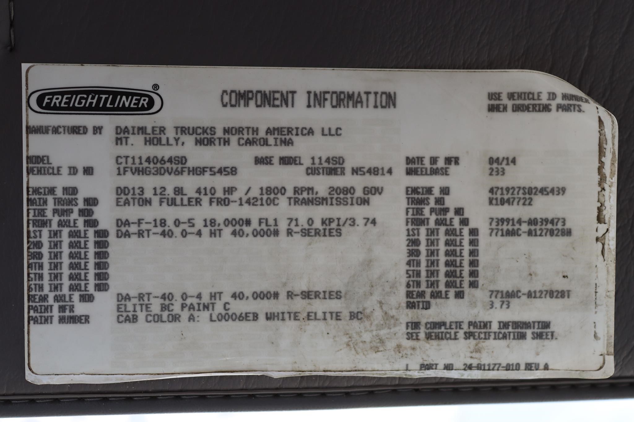 2015 FREIGHTLINER 114SD 10025307116 2015 FREIGHTLINER 114SD 10025307116