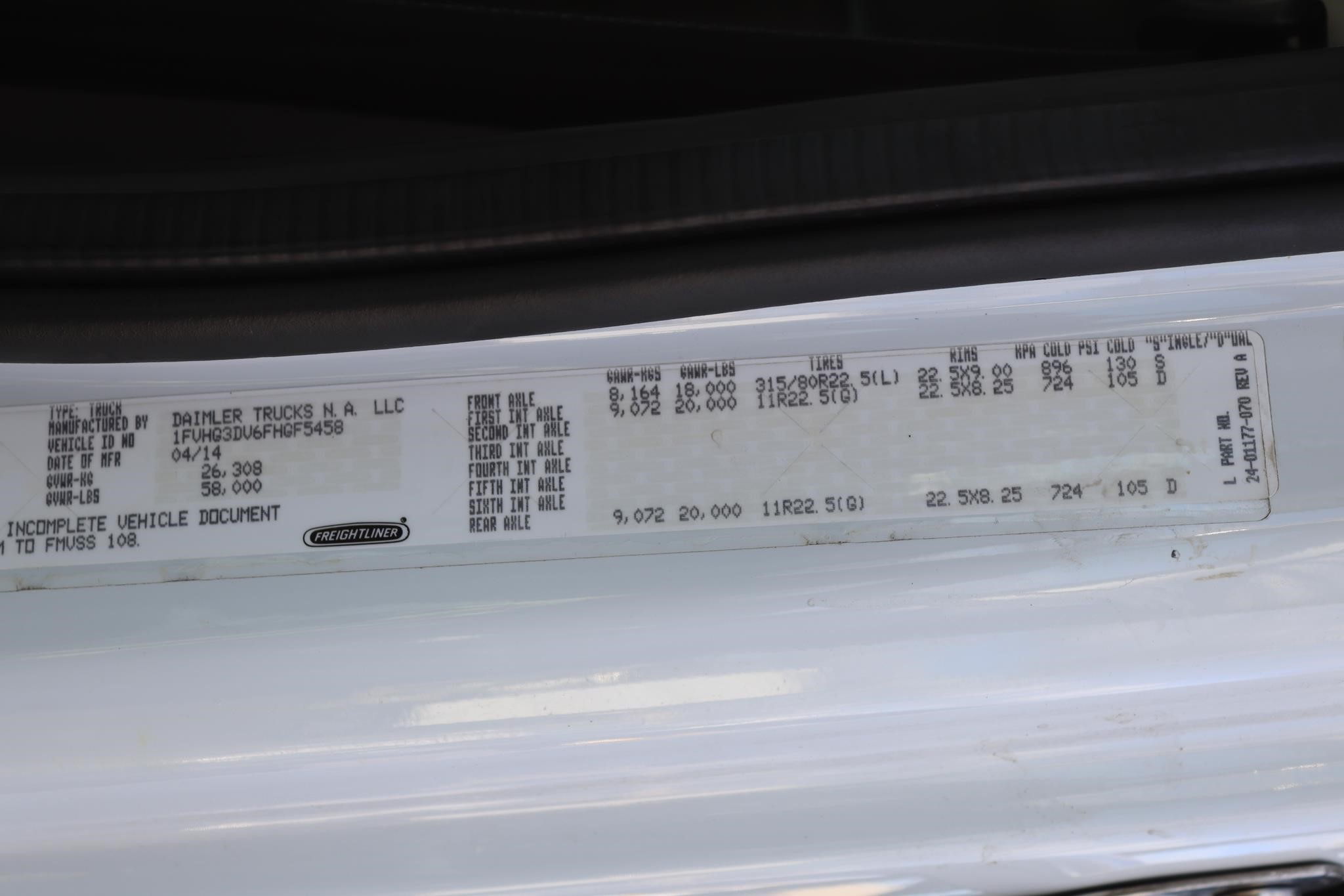 2015 FREIGHTLINER 114SD 10025307146 2015 FREIGHTLINER 114SD 10025307146