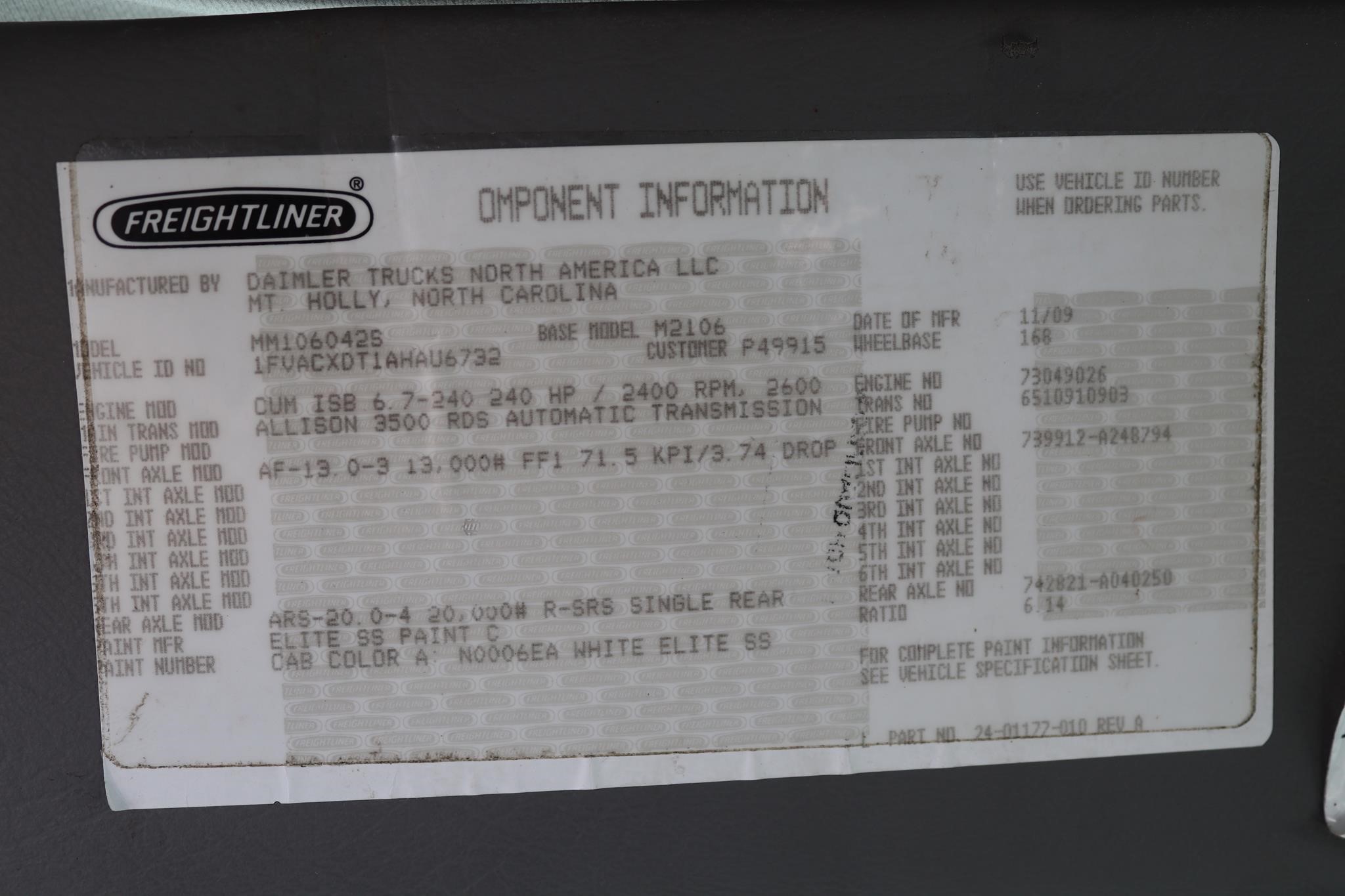 2010 FREIGHTLINER BUSINESS CLASS M2 106 11002260270 2010 FREIGHTLINER BUSINESS CLASS M2 106 11002260270