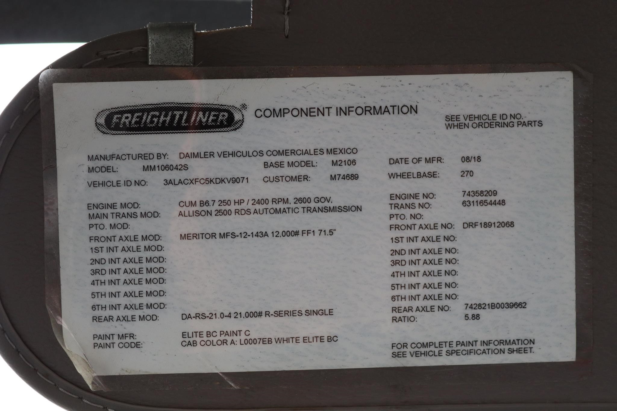 2019 FREIGHTLINER BUSINESS CLASS M2 106 11020866497 2019 FREIGHTLINER BUSINESS CLASS M2 106 11020866497
