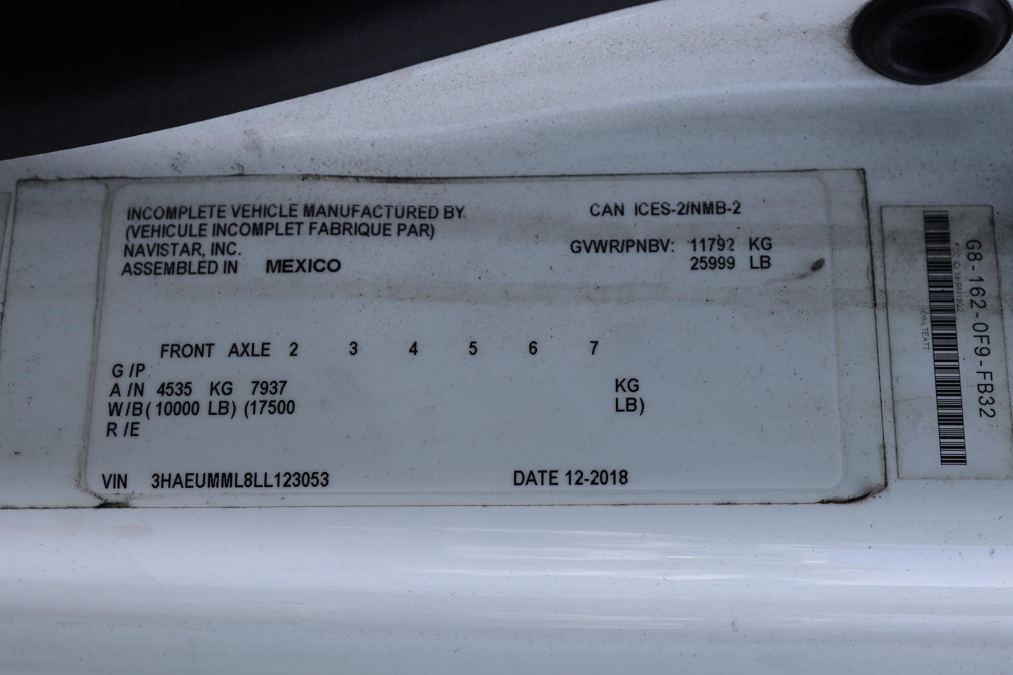 2020 INTERNATIONAL MV 11023276616 2020 INTERNATIONAL MV 11023276616