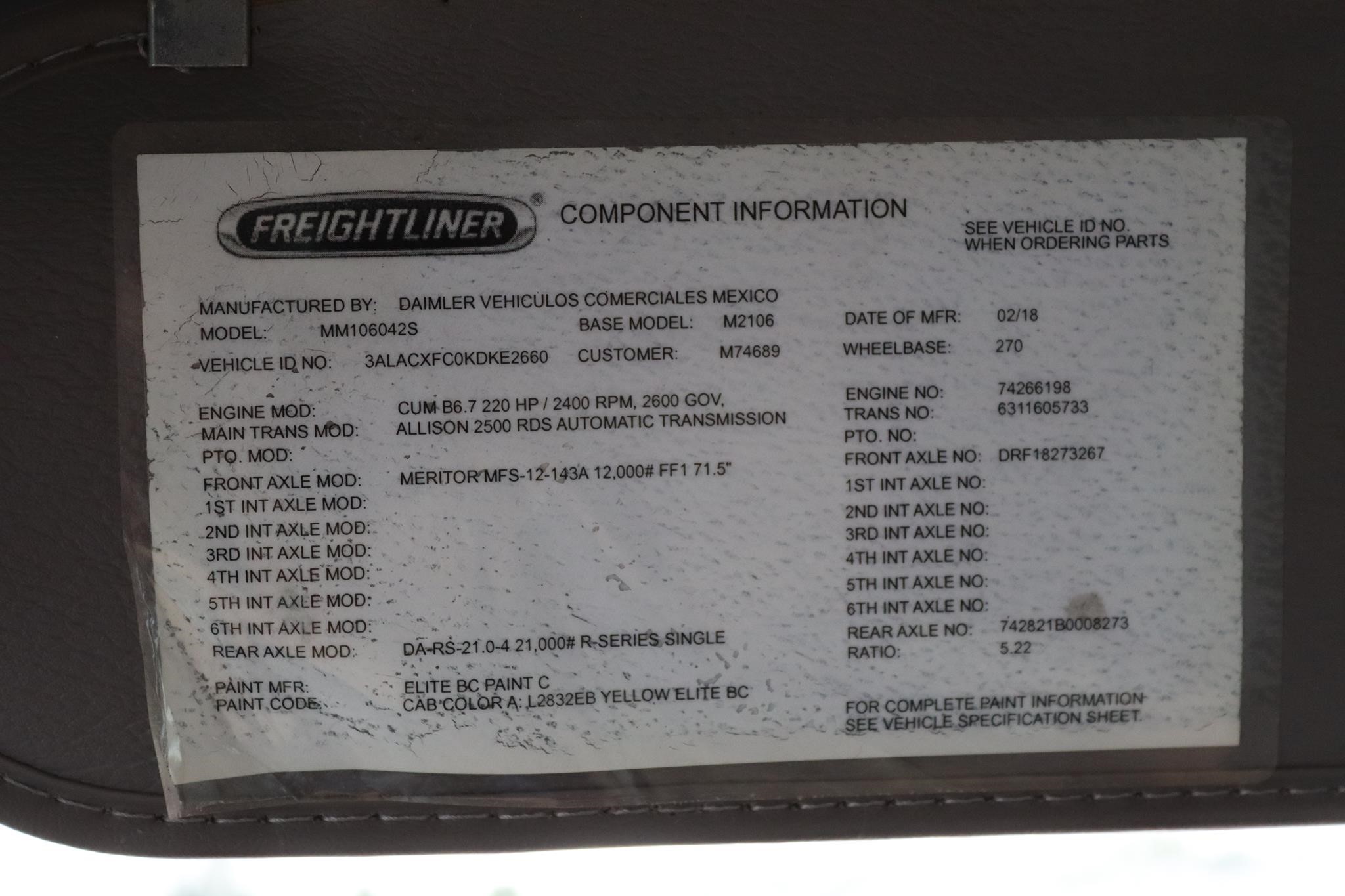 2019 FREIGHTLINER BUSINESS CLASS M2 106 11035134587 2019 FREIGHTLINER BUSINESS CLASS M2 106 11035134587