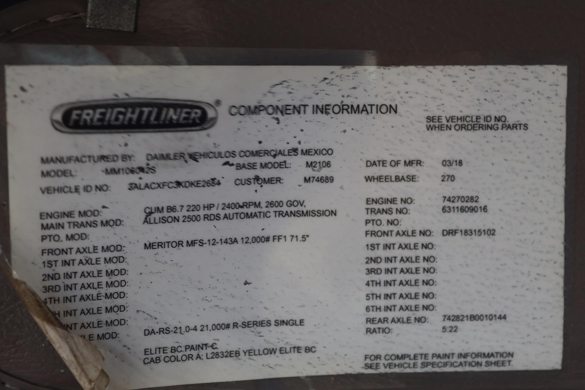 2019 FREIGHTLINER BUSINESS CLASS M2 106 11035448254 2019 FREIGHTLINER BUSINESS CLASS M2 106 11035448254