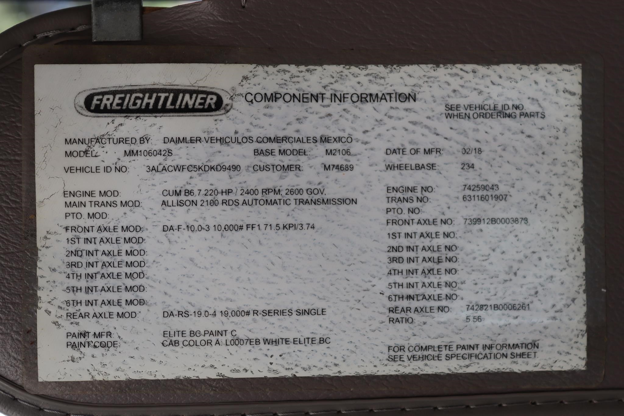 2019 FREIGHTLINER BUSINESS CLASS M2 106 11035544052 2019 FREIGHTLINER BUSINESS CLASS M2 106 11035544052