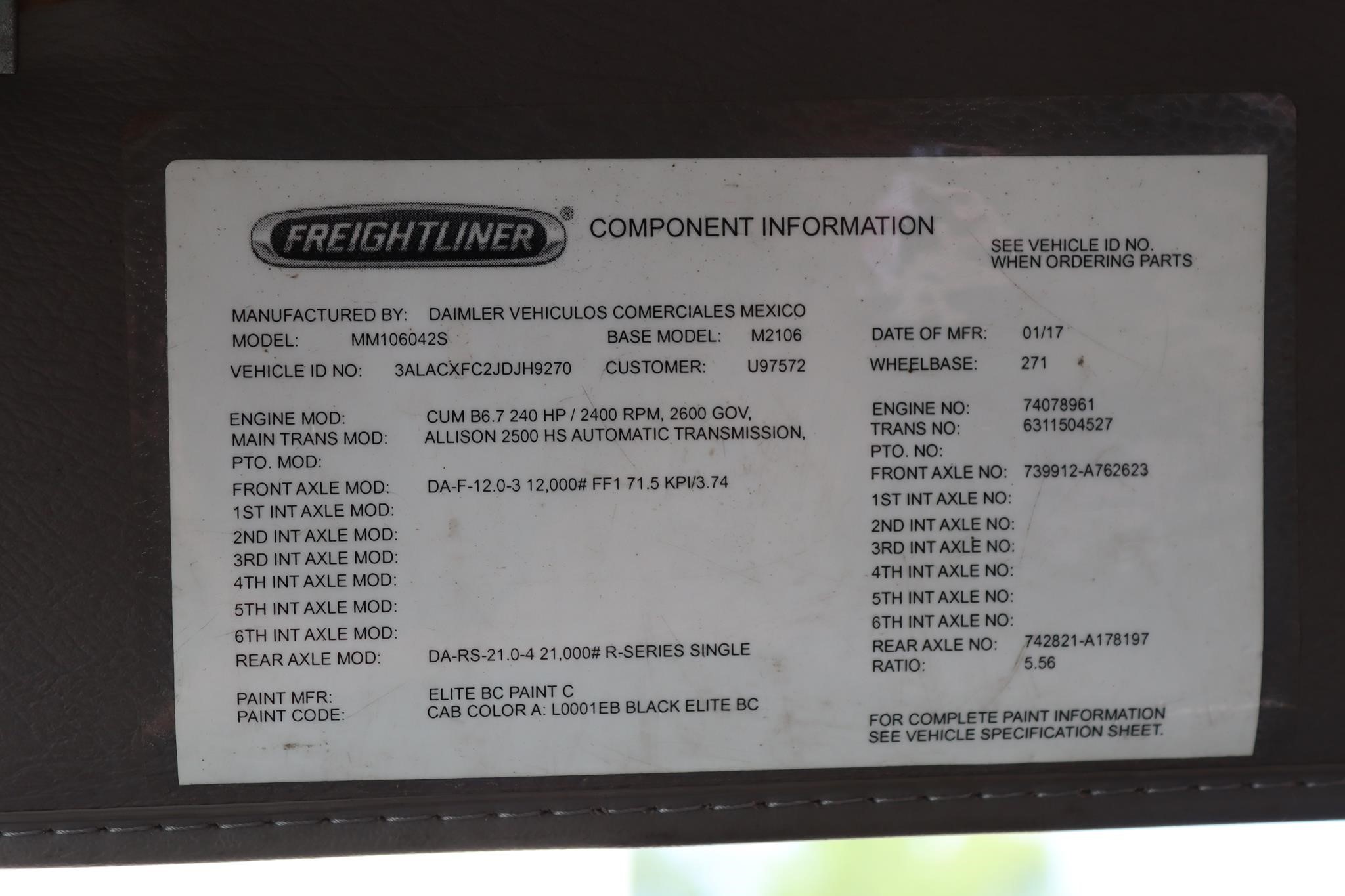 2018 FREIGHTLINER BUSINESS CLASS M2 106 11036288051 2018 FREIGHTLINER BUSINESS CLASS M2 106 11036288051