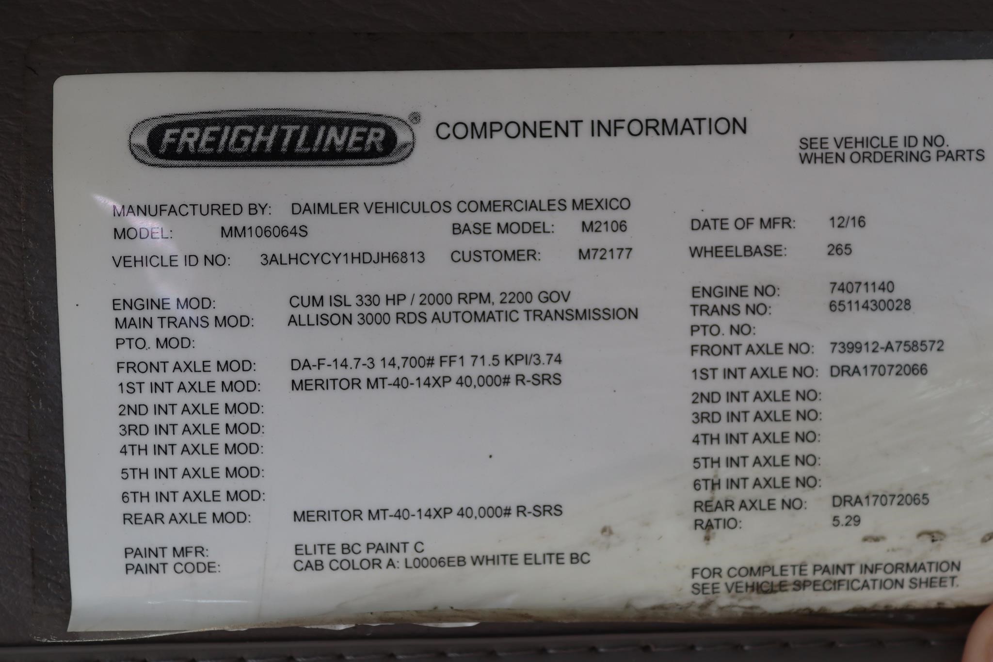 2017 FREIGHTLINER BUSINESS CLASS M2 106 11036321734 2017 FREIGHTLINER BUSINESS CLASS M2 106 11036321734