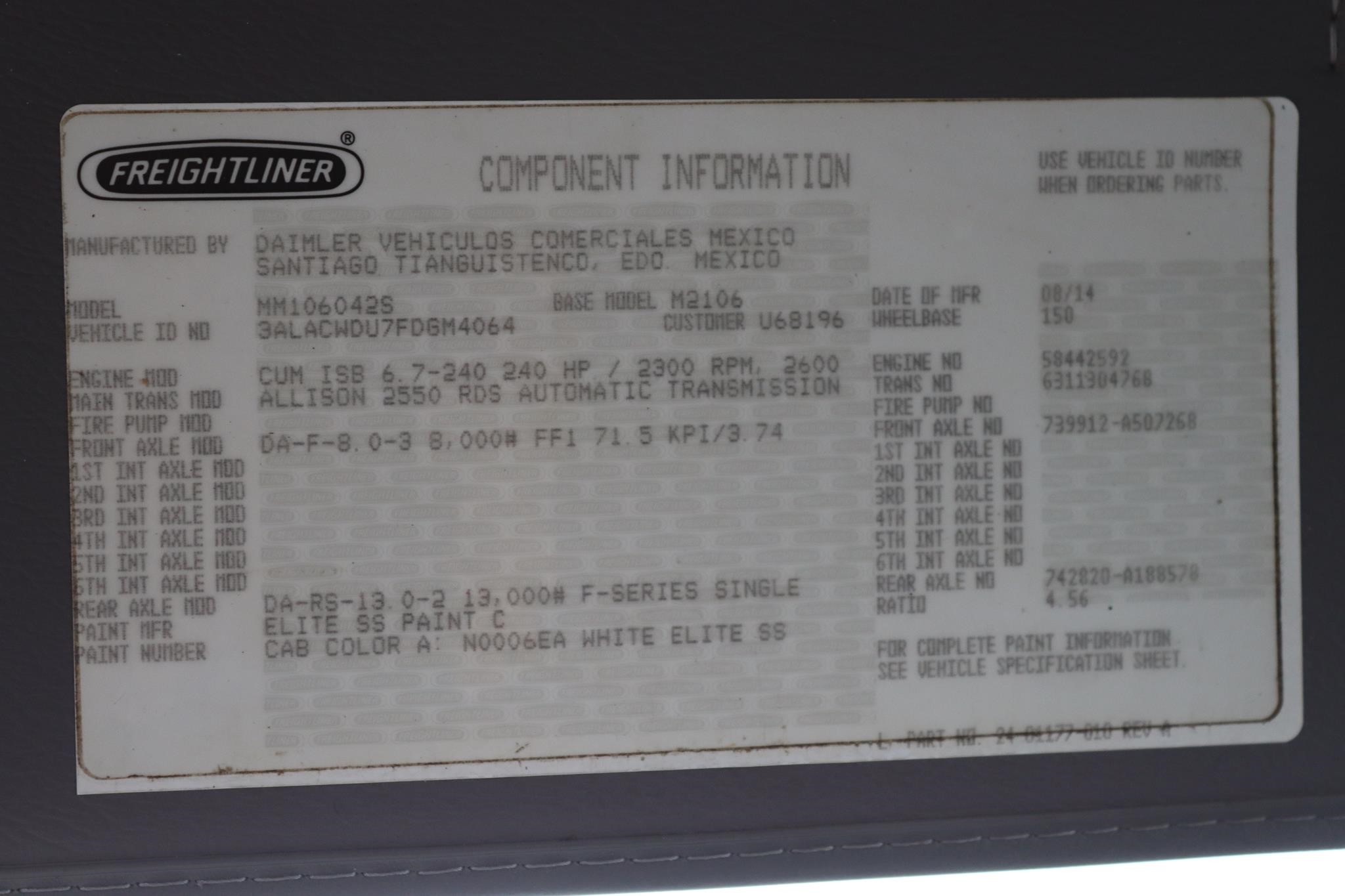 2015 FREIGHTLINER BUSINESS CLASS M2 106 11036708396 2015 FREIGHTLINER BUSINESS CLASS M2 106 11036708396