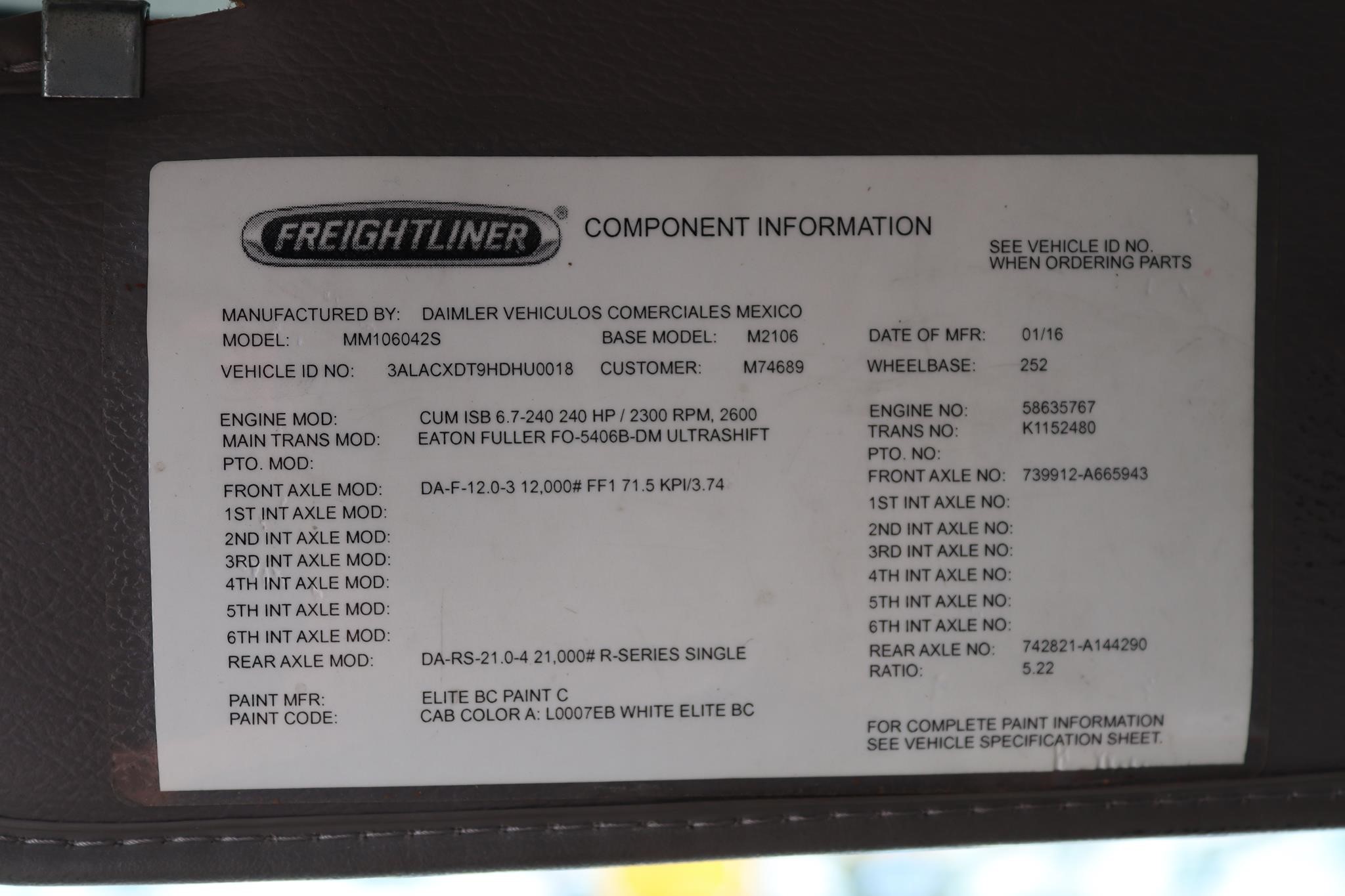 2017 FREIGHTLINER BUSINESS CLASS M2 106 11037904059 2017 FREIGHTLINER BUSINESS CLASS M2 106 11037904059