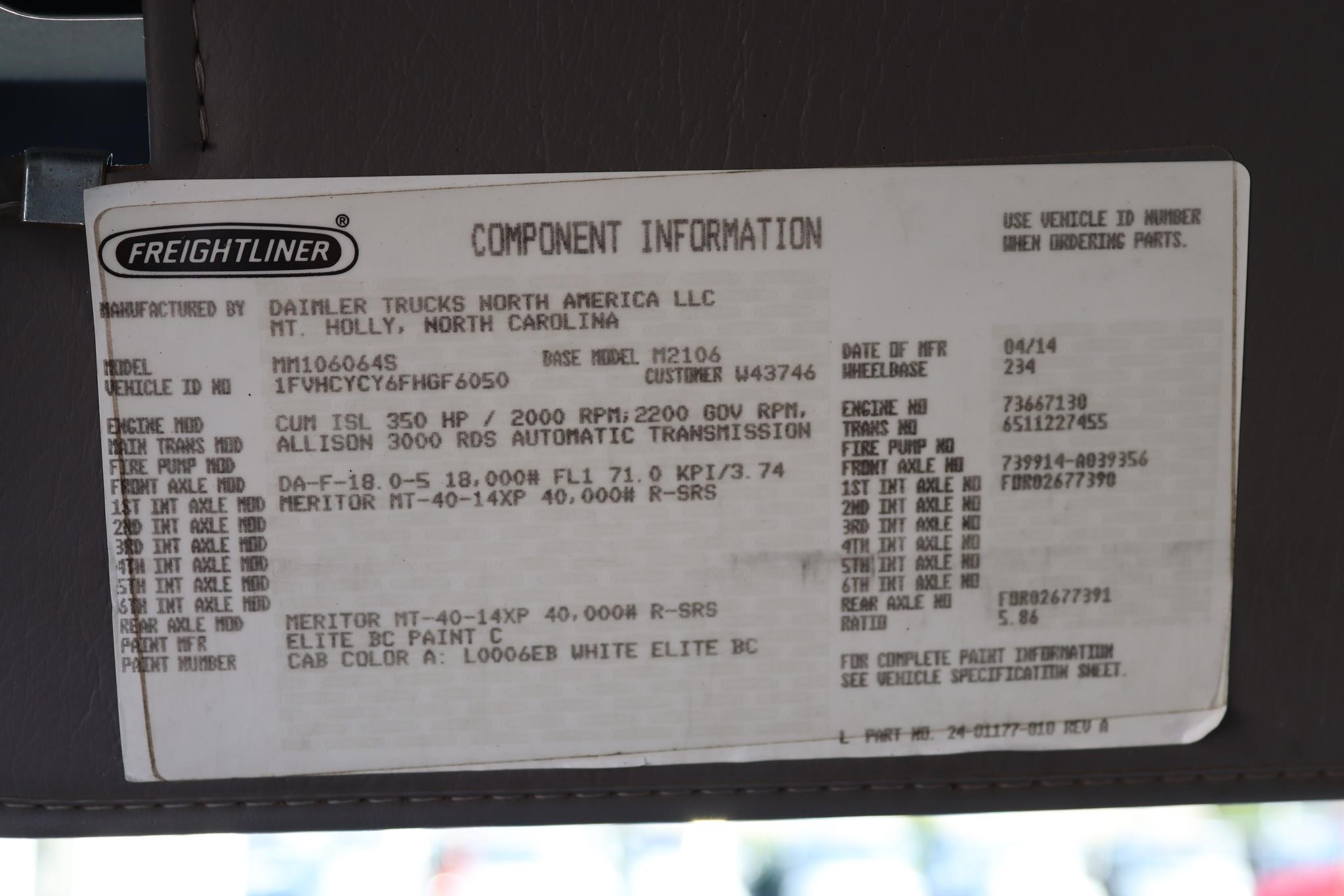 2015 FREIGHTLINER BUSINESS CLASS M2 106 11038272617 2015 FREIGHTLINER BUSINESS CLASS M2 106 11038272617
