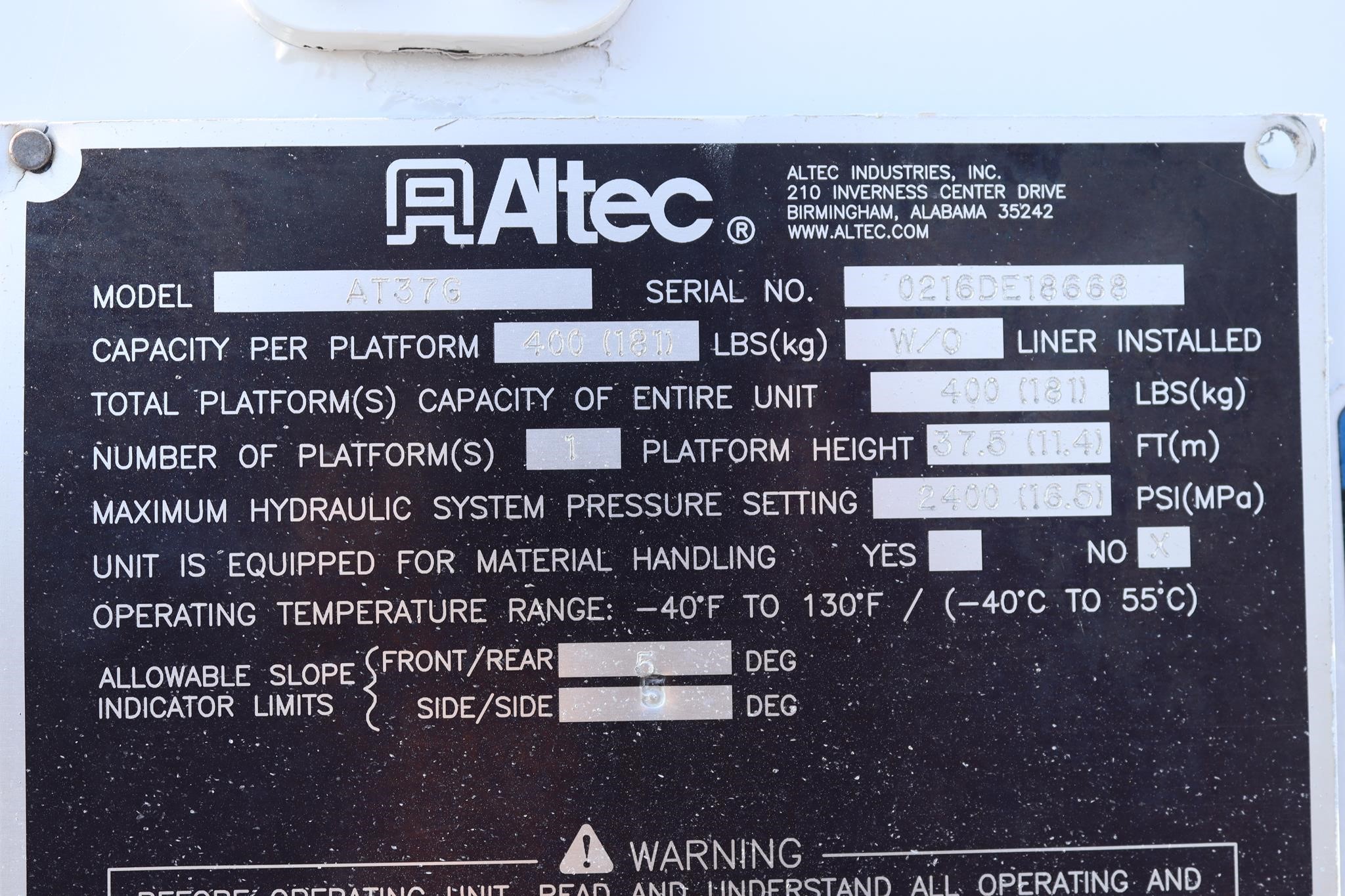 2016 ALTEC AT37G 11039879398 2016 ALTEC AT37G 11039879398