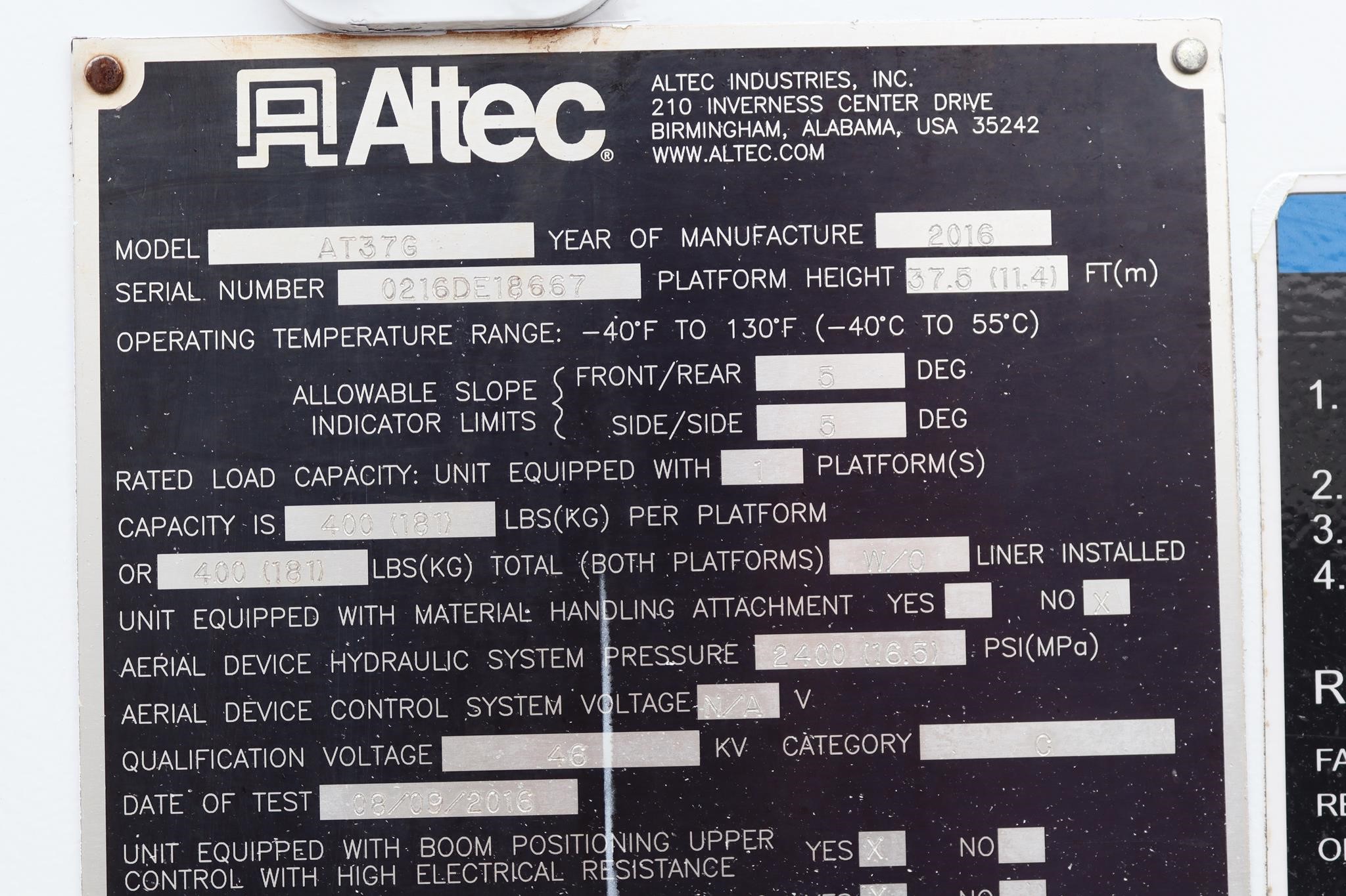 2016 ALTEC AT37G 11040142451 2016 ALTEC AT37G 11040142451