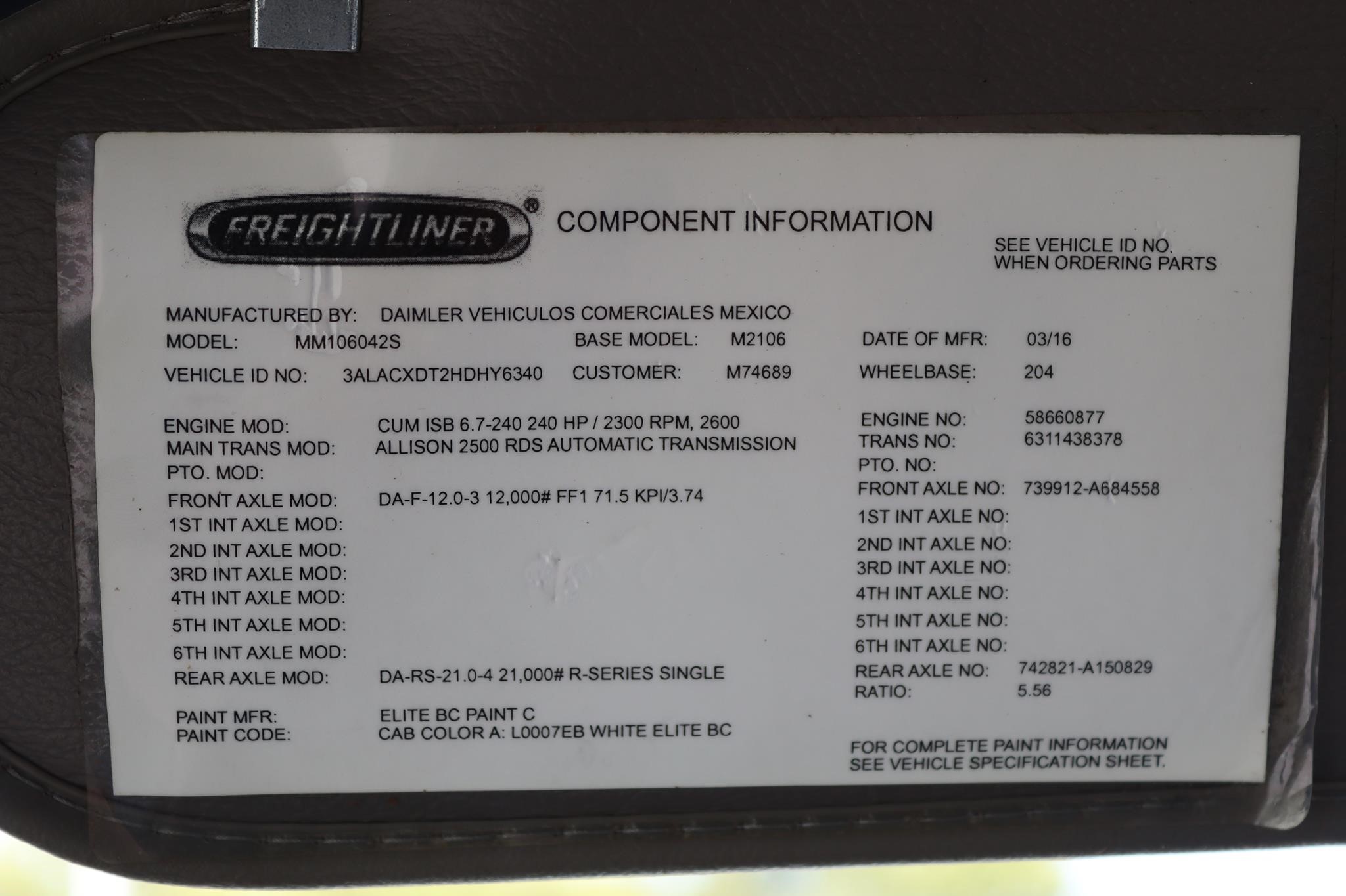 2017 FREIGHTLINER BUSINESS CLASS M2 106 11041516770 2017 FREIGHTLINER BUSINESS CLASS M2 106 11041516770