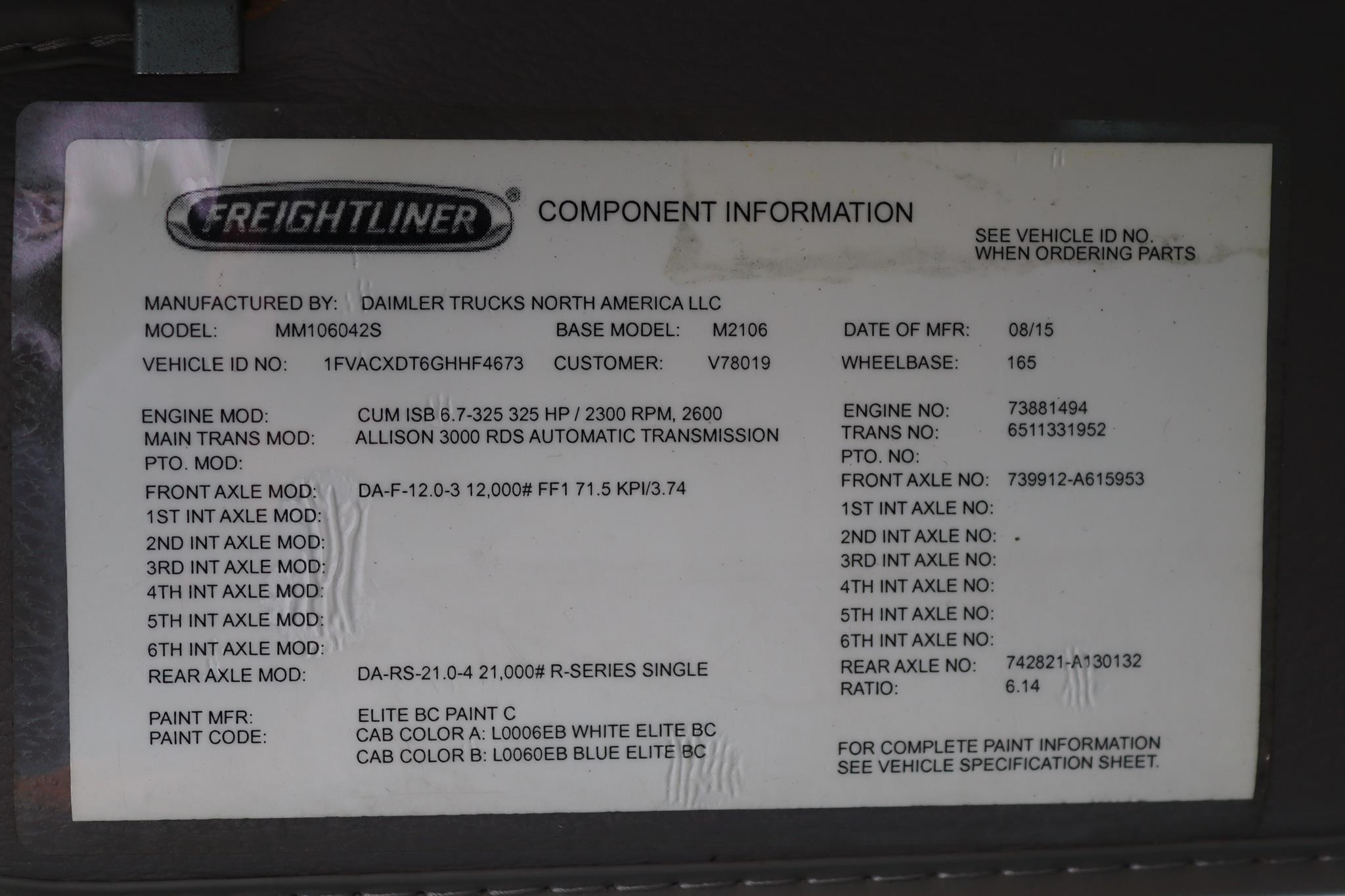 2016 FREIGHTLINER BUSINESS CLASS M2 106 11042749168 2016 FREIGHTLINER BUSINESS CLASS M2 106 11042749168