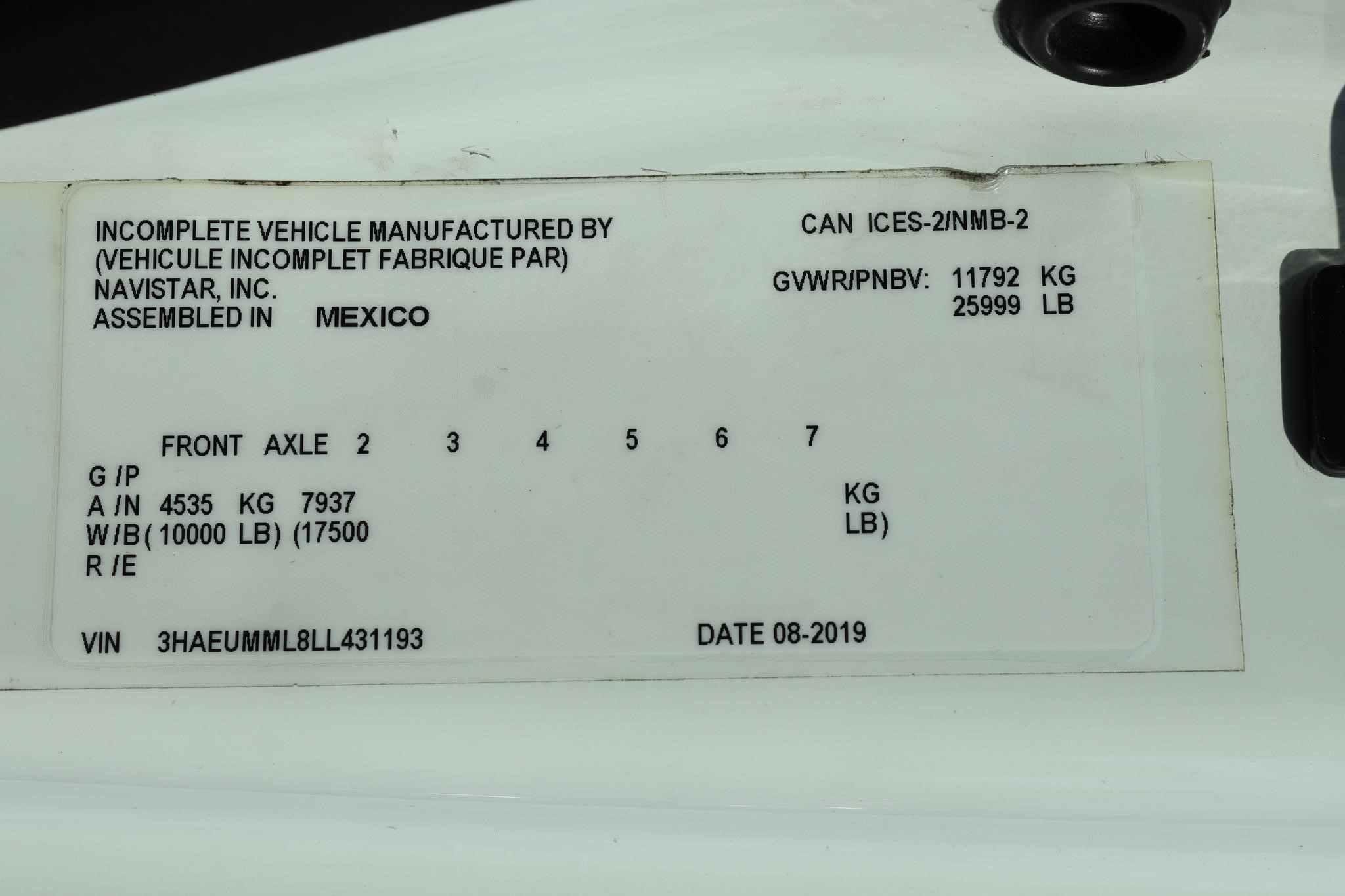 2020 INTERNATIONAL MV 11043298913 2020 INTERNATIONAL MV 11043298913