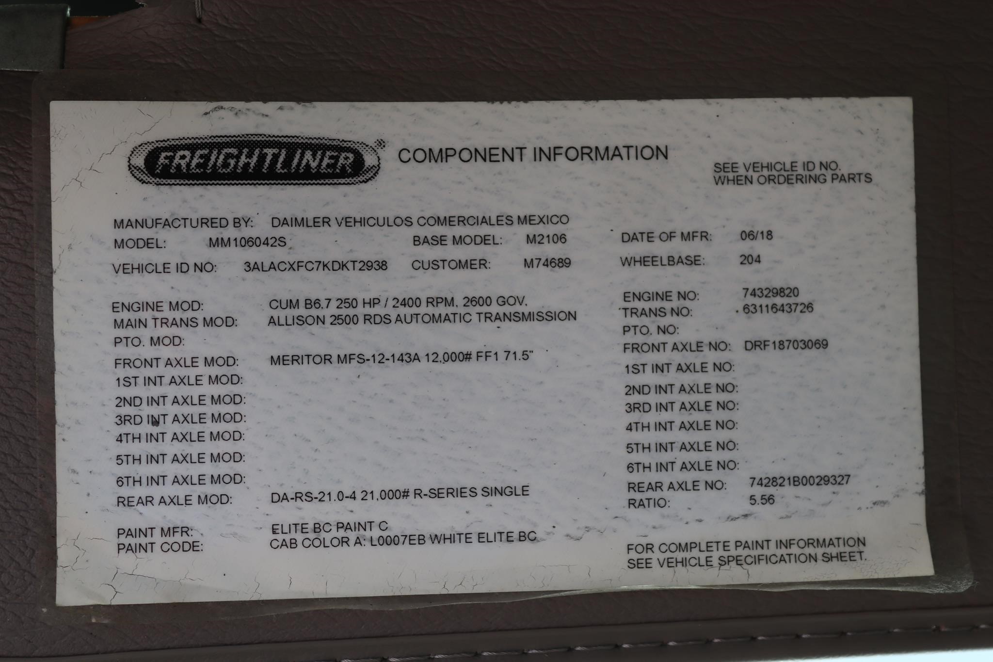 2019 FREIGHTLINER BUSINESS CLASS M2 106 11043327362 2019 FREIGHTLINER BUSINESS CLASS M2 106 11043327362