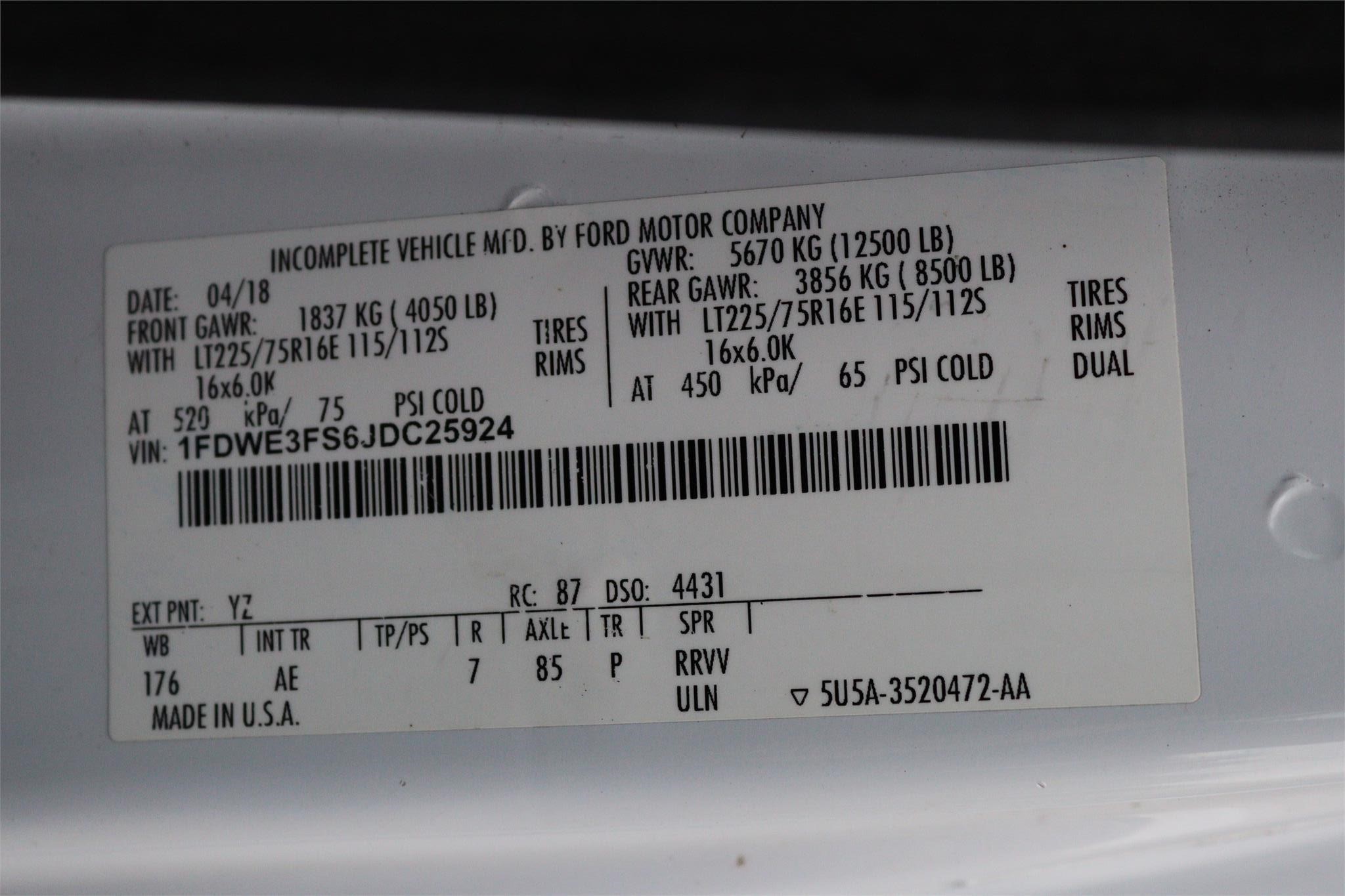 2018 FORD E350 SD 8062957174 2018 FORD E350 SD 8062957174