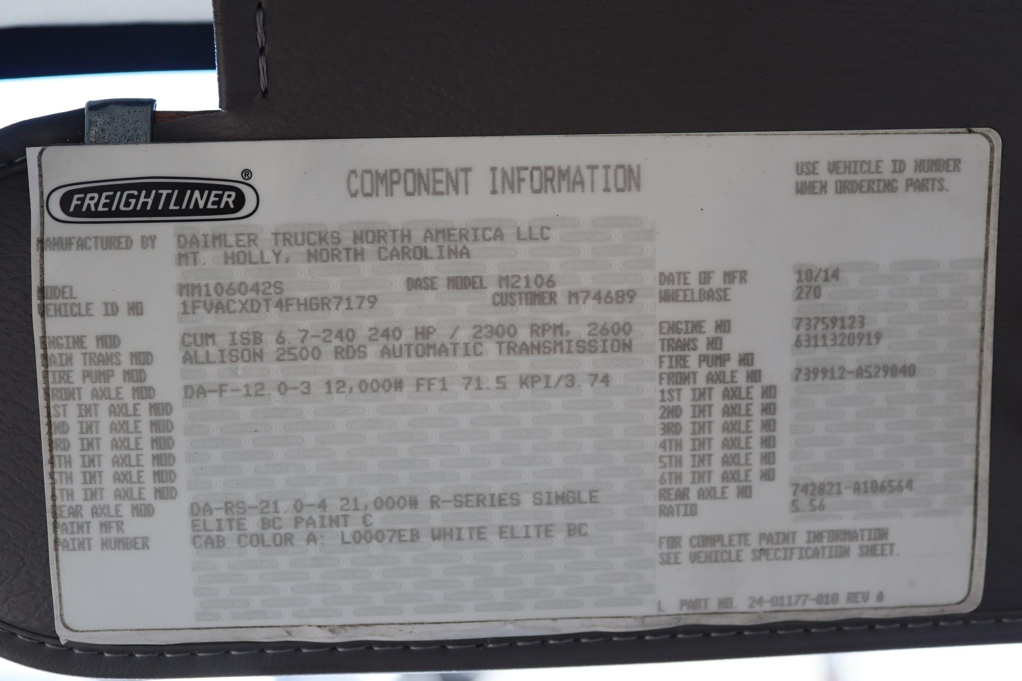 2015 FREIGHTLINER BUSINESS CLASS M2 106 11049478558 2015 FREIGHTLINER BUSINESS CLASS M2 106 11049478558
